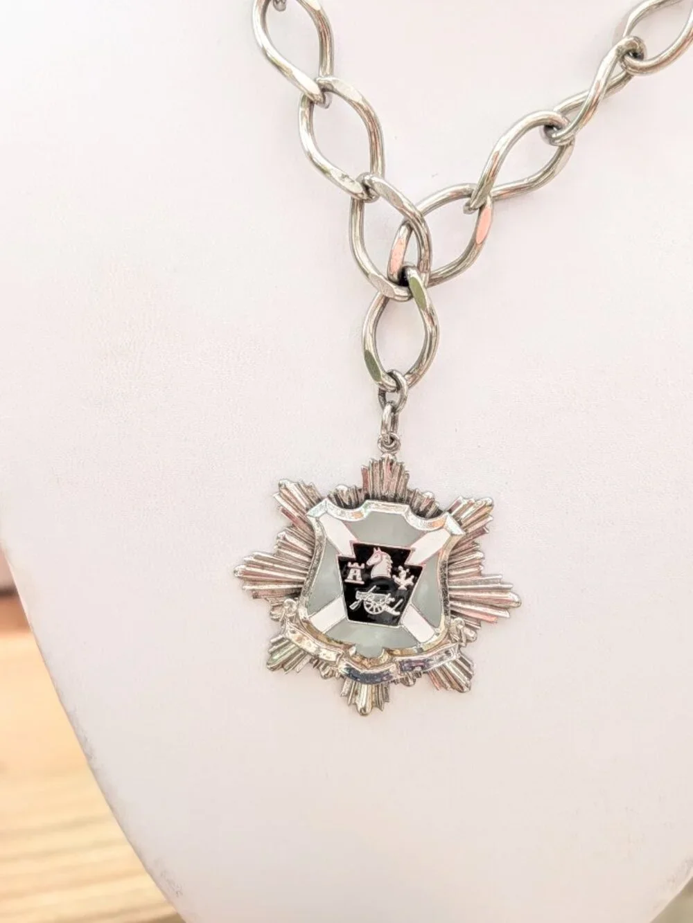 Vintage Heraldic Crest Medallion Necklace on Chunky Chain AS IS